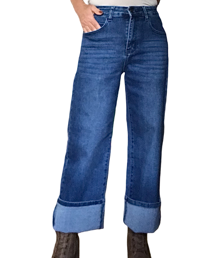 Jeans droit bleu foncé 7/8