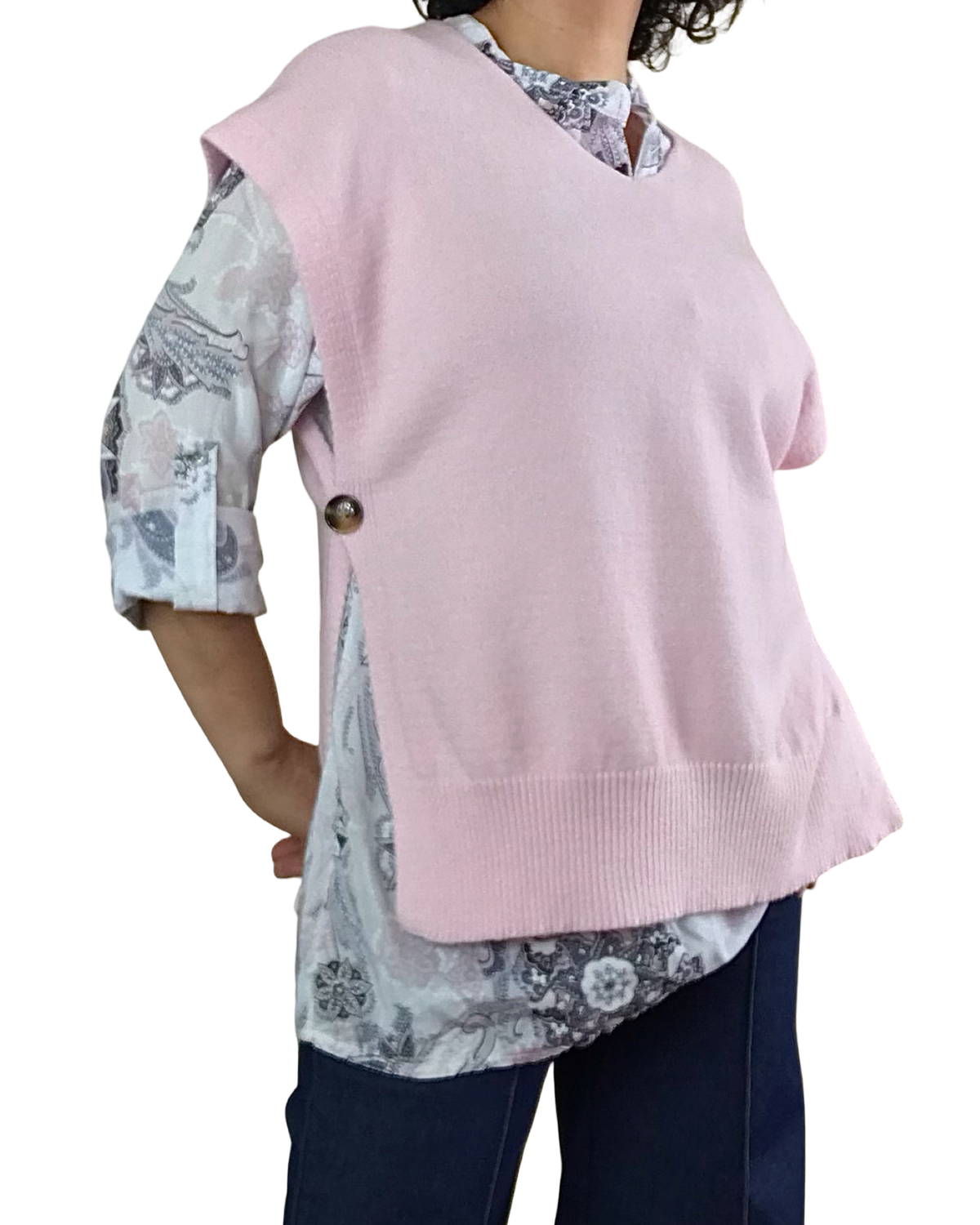 Débardeur en tricot col en V rose pâle