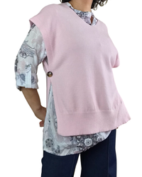 Débardeur en tricot col en V rose pâle