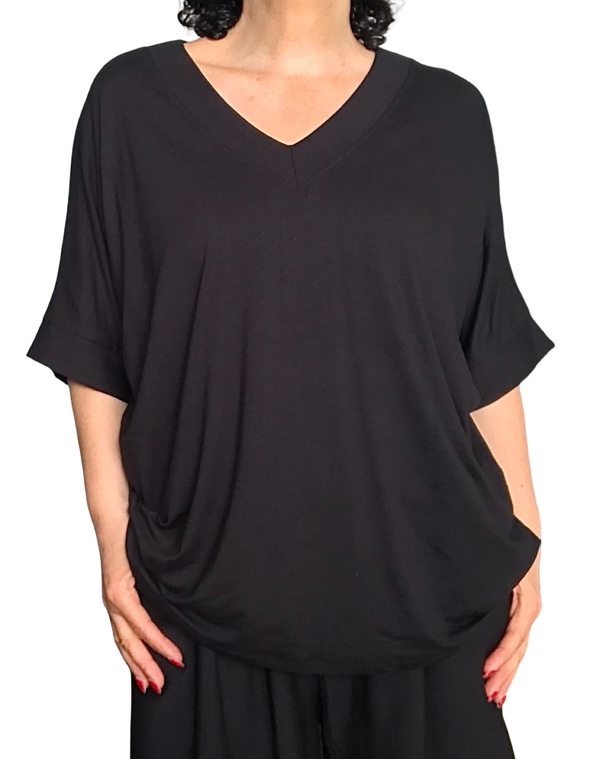 T-shirt uni noir manche courte col en V