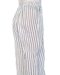 Pantalon droit blanc à rayures marine, taille élastique