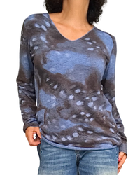 T-shirt manche longue imprimé arty bleu jeans, brun, gris et noir