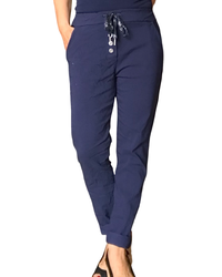 Pantalon marine à taille élastique avec 4 boutons sur la boutonnière et cordon