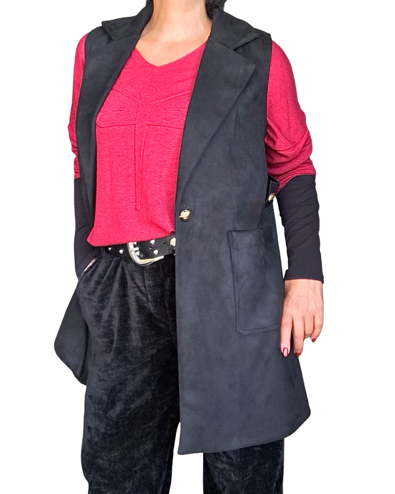 Veste noire sans manche en ultra suède