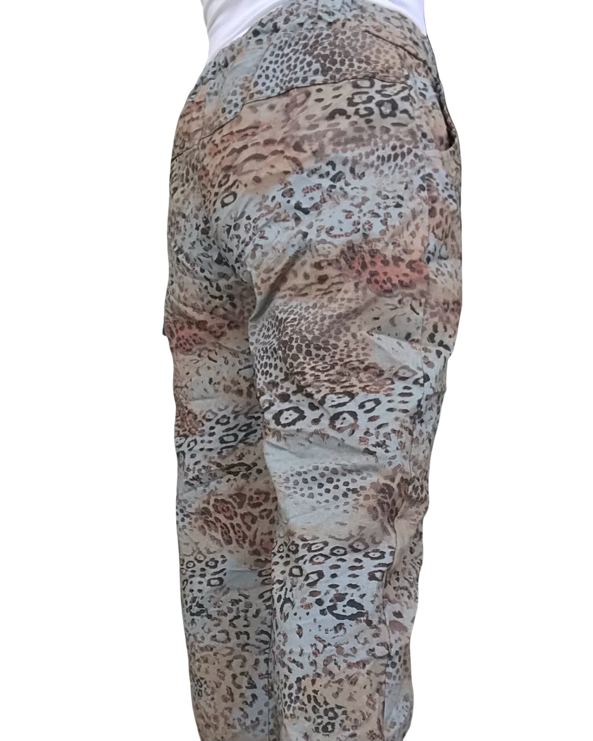 Pantalon bleu motifs léopard à taille élastique avec cordon (livraison 10 septembre)