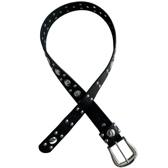 Ceinture en similicuir noire garni de clous argentés
