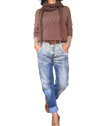 Chandail de tricot noisette pointelle, manche 3/4
