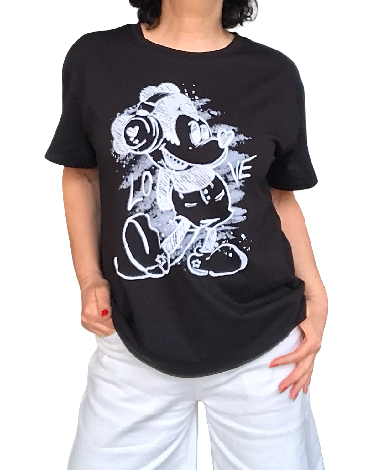T-shirt noir avec Mickey Mouse en blanc