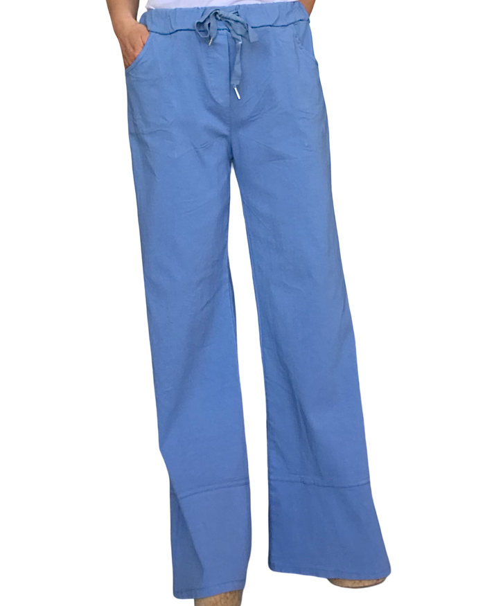 Pantalon jambe droite bleu jeans taille élastique avec cordon