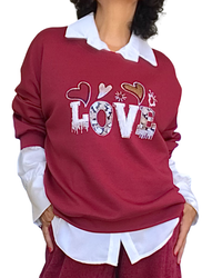 Chandail uni bourgogne col rond en jersey « Love »