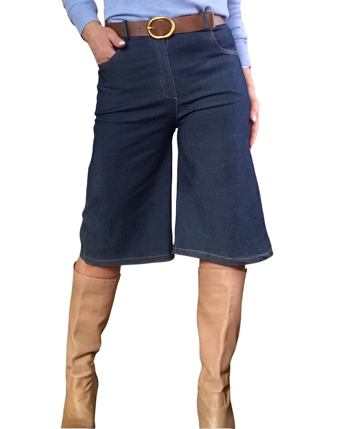 Jupe culotte en jeans bleu foncée 21 pouces de longueur