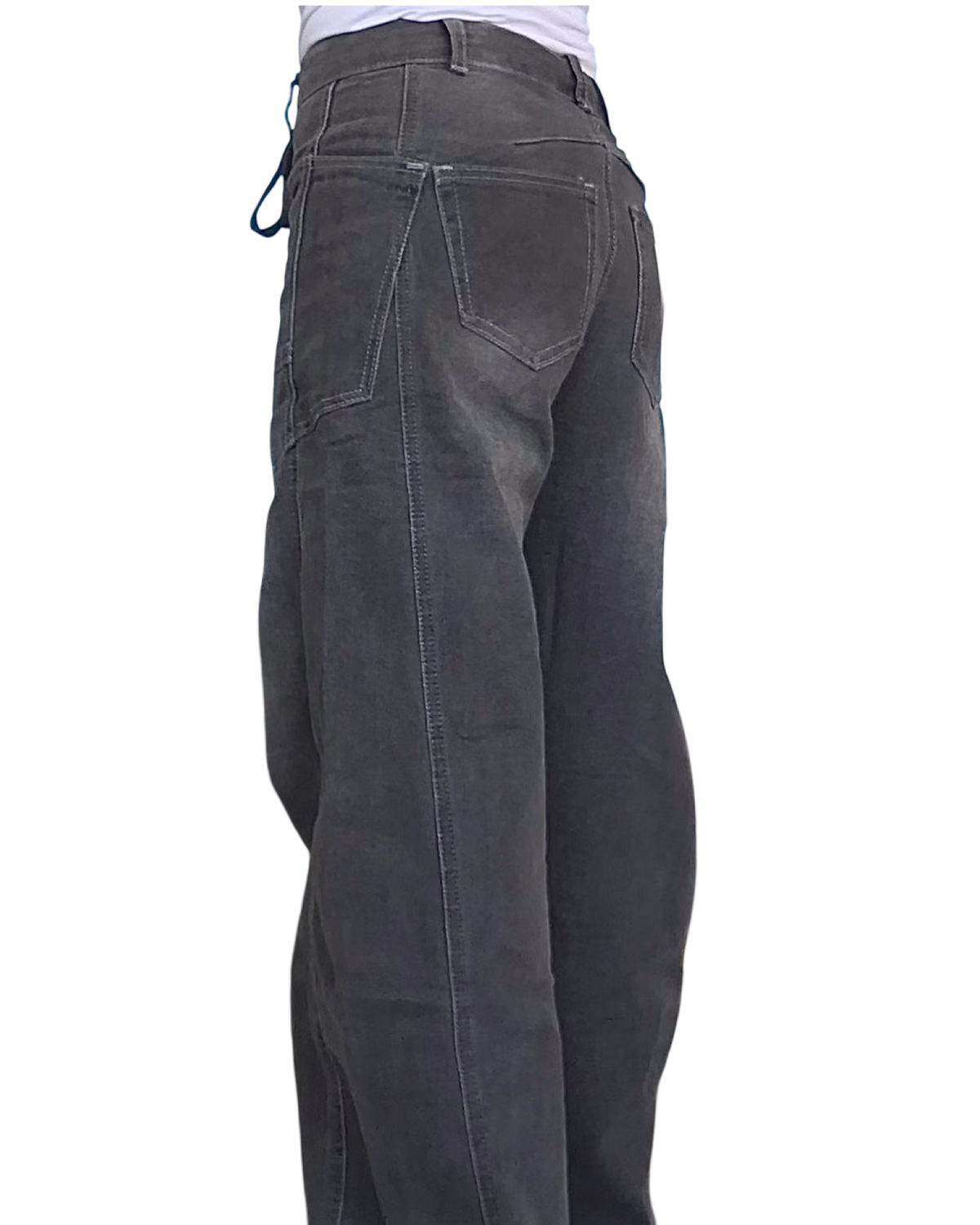 Jeans gris jambe droite avec poches appliquées devant