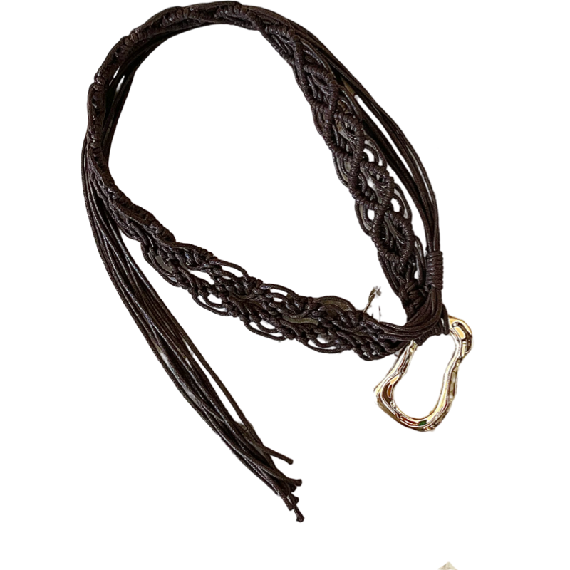 Ceinture brune tressée en ultra suède boucle doré