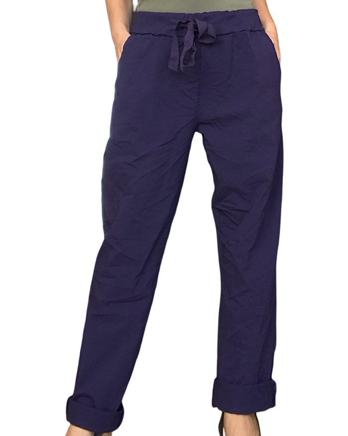 Pantalon prune à taille élastique avec cordon