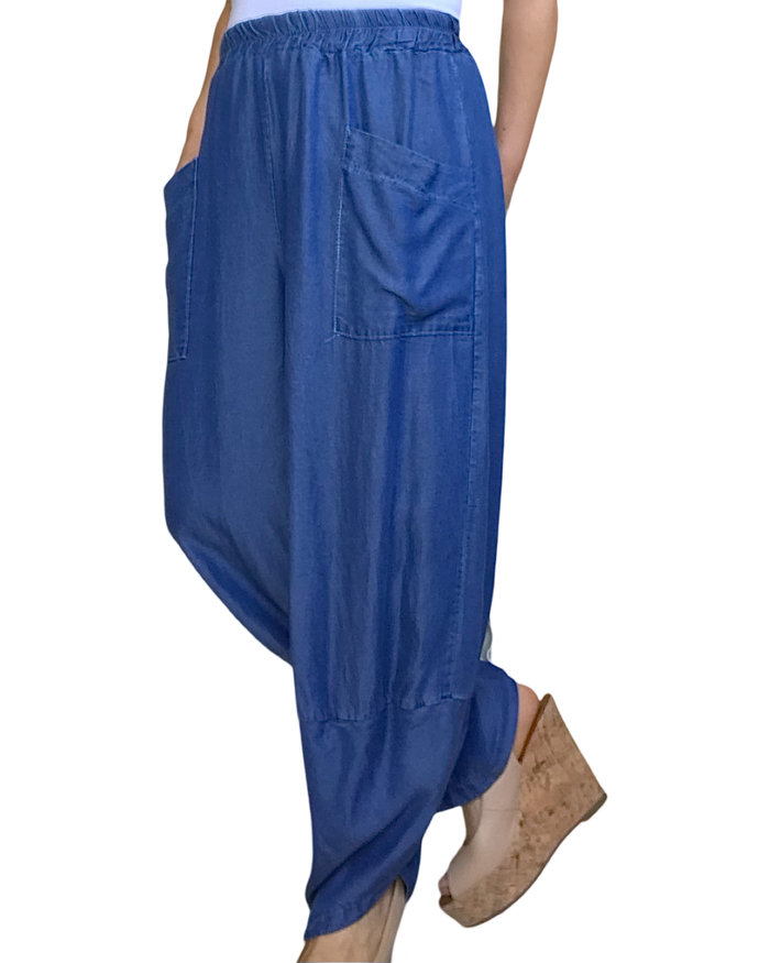 Pantalon baggy bleu jeans fluide – Taille unique chic