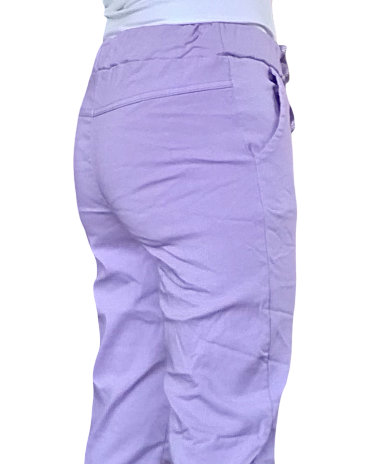 Pantalon lilas à taille élastique avec 4 boutons sur la boutonnière et cordon