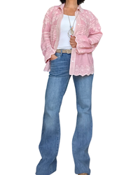 Chemise vieux rose brodée blanc cassé à manche longue