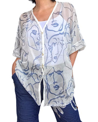 Chemise blanche à visages bleus – Originale & légère