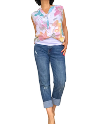 Capri jeans bleu moyen avec revers ajusté