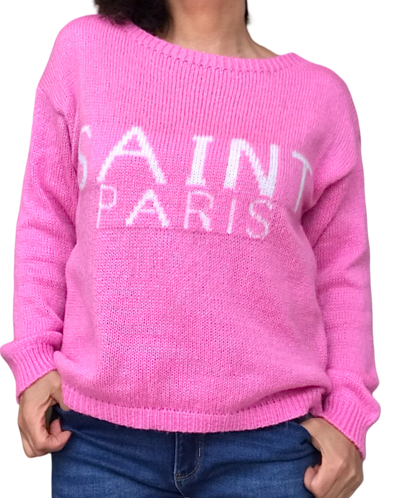 Chandail en tricot rose « Saint Paris » col rond