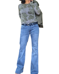 T-shirt kaki fleuri ton sur ton, manche longue col rond