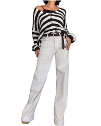 Cardigan rayé blanc et marine en tricot, manche longue