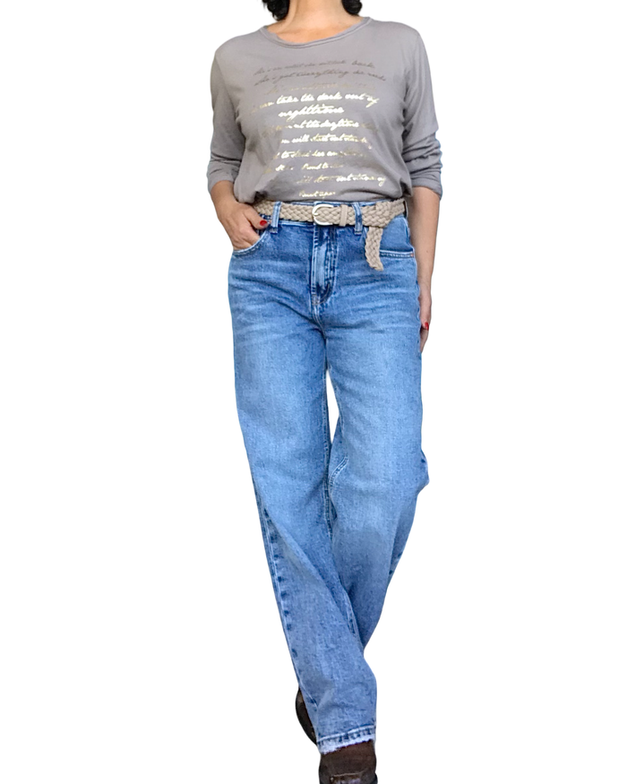 T-shirt manche longue moka avec écritures dorées