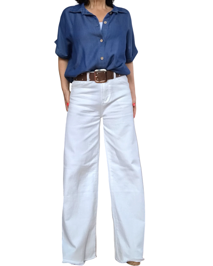 Chemise jeans manche courte noué au bas