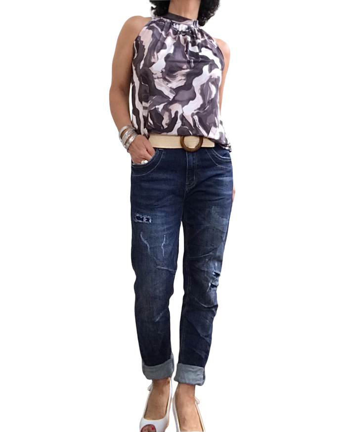 Camisole nouée au cou imprimé marbré | Livraison 27 Mai