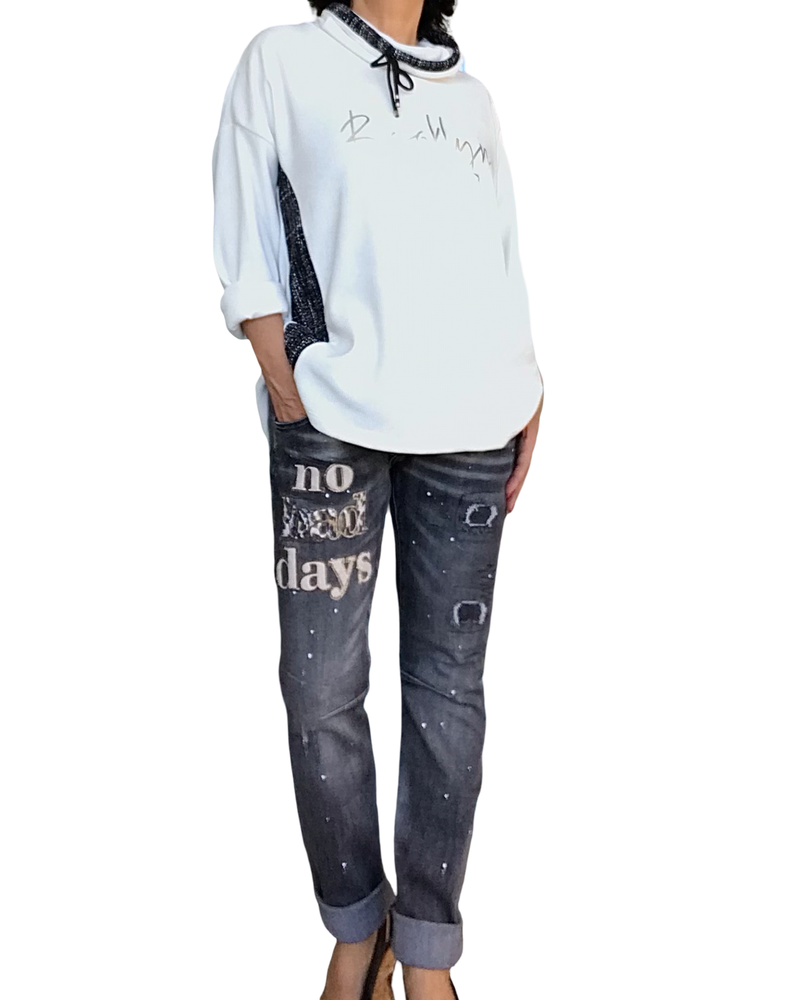 Chandail col cheminé en velours crème