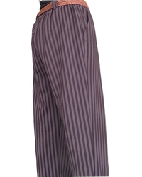 Pantalon rayé noir et brun, taille élastique avec une ceinture