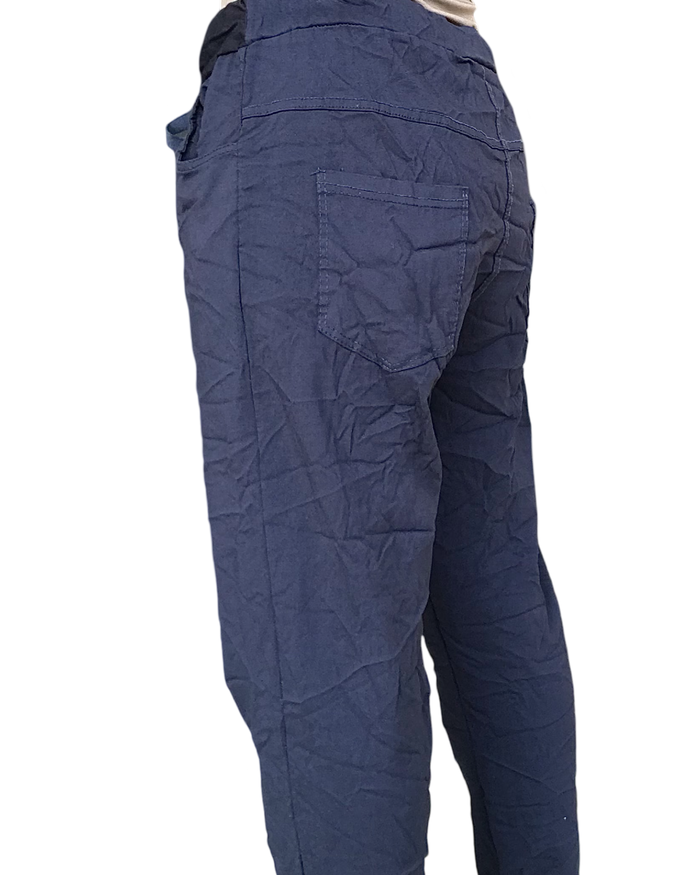 Pantalon bleu marin à taille élastique avec cordon de coté