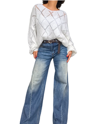 Jeans palazzo bleu avec surpiqûre le long de la jambe