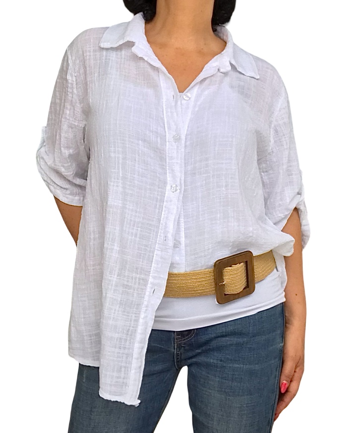 Chemise blanche 3/4 en coton-lin chic