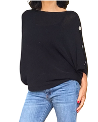 Chandail uni noir en tricot avec ouvertures sur les épaules