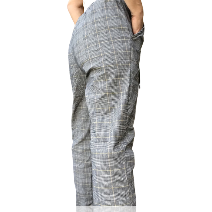 Pantalon à carreaux beige et gris à taille élastique
