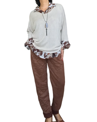 Chemise motif camouflage beige, crème, noisette et brun manche longue