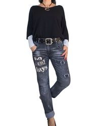 Jeans boyfriend noir délavé « no bad days »