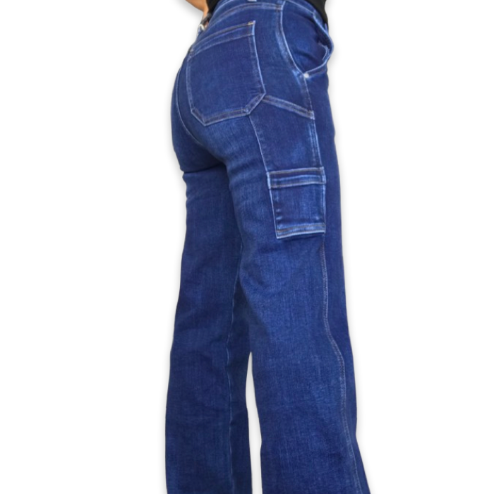 Jeans cargo bleu foncé jambe droite 30 pouces de jambe