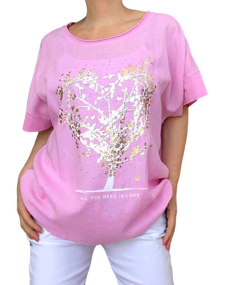 T-shirt rose cœur scintillant – coton & lin