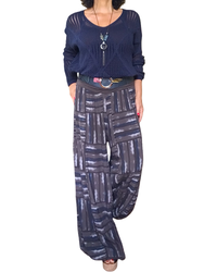 Pantalon brun et marine Aladin taille élastique