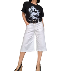 Jupe culotte en jeans blanc cassé au genou