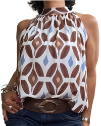 Camisole nouée au cou imprimé de losanges | Livraison 27 Mai