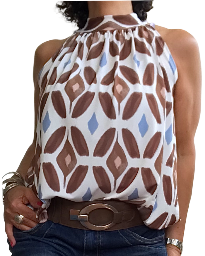 Camisole nouée au cou imprimé de losanges | Livraison 27 Mai