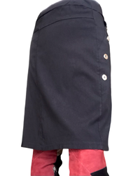 Jupe noire à taille élastique avec cordon et boutons décoratifs
