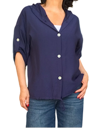 Chemise marine manche courte avec capuchon et cordon au bas