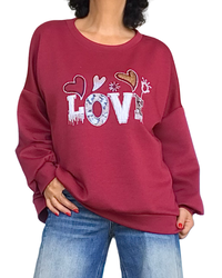 Chandail uni bourgogne col rond en jersey « Love »