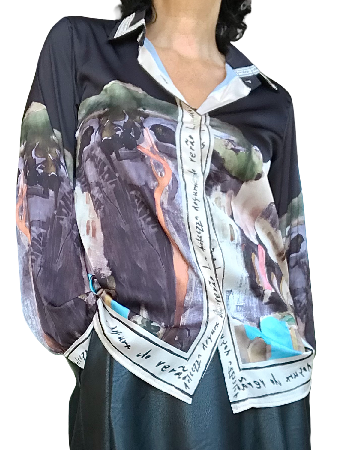 Chemise en satin noire paysage de la Toscane