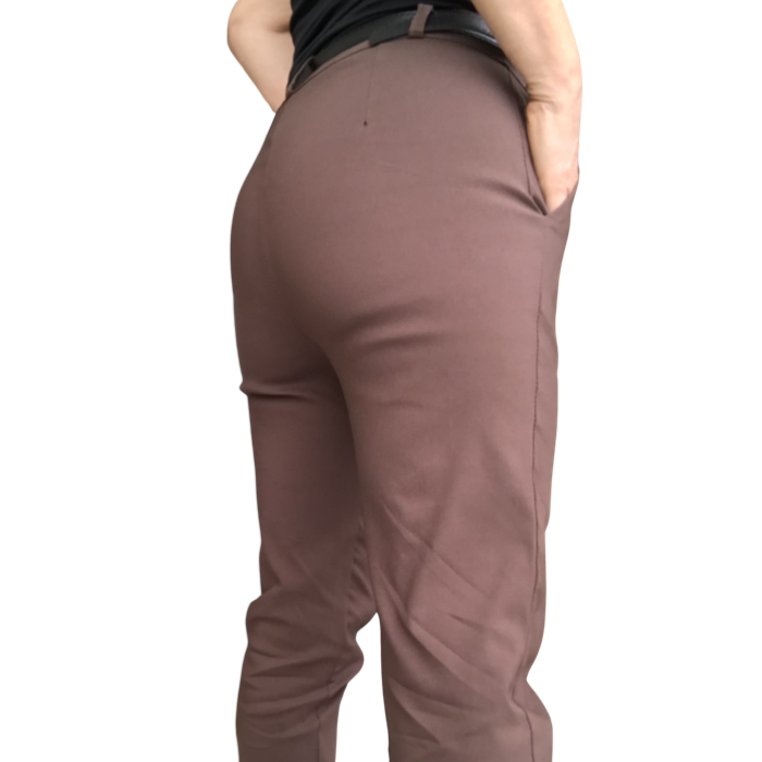 Pantalon cigarette brun taille régulière de coté