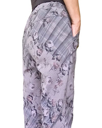 Pantalon à taille élastique moka imprimé floral brun avec cordon